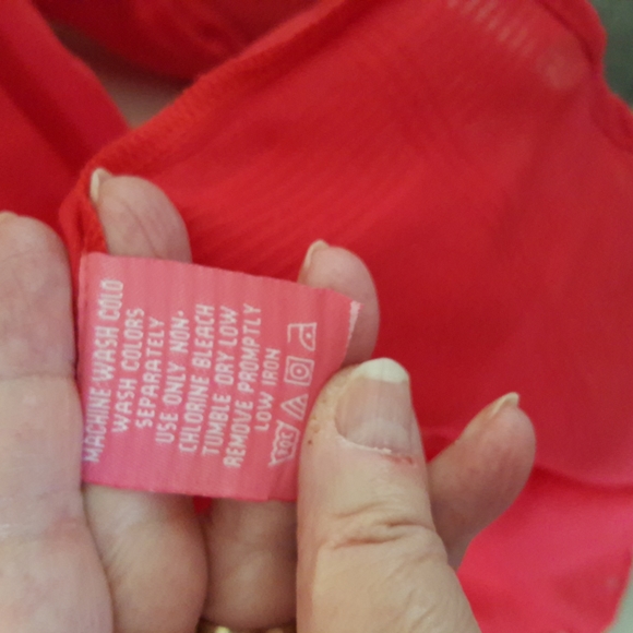 Woman Within Sheer Red Shirt - Picture 3 of 7